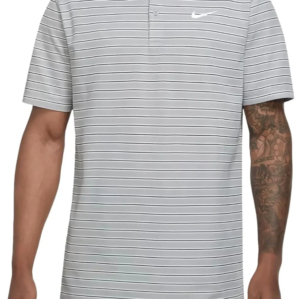 Nike Dri-FIT Mens Golf Polo Shirt Striped Gray Athletic‎ Fit Small